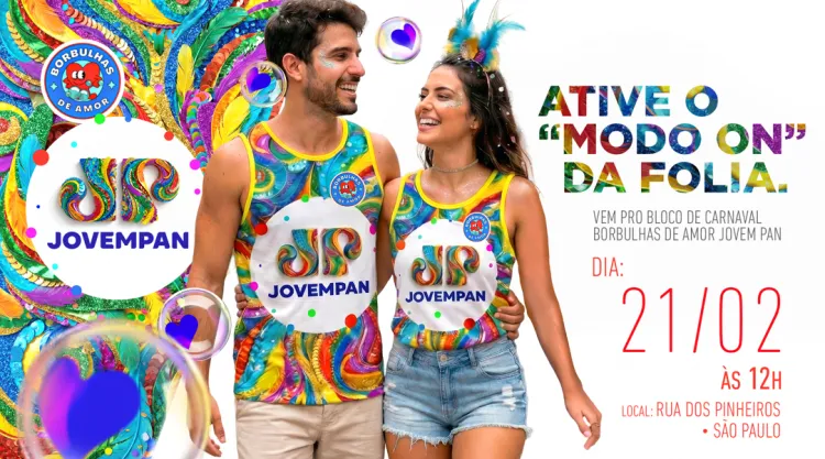 A Jovem Pan estreia no Carnaval de Rua de São Paulo como patrocinadora oficial do bloco Borbulhas de Amor, que passa a se chamar Bloco Borbulhas de Amor Jovem Pan.