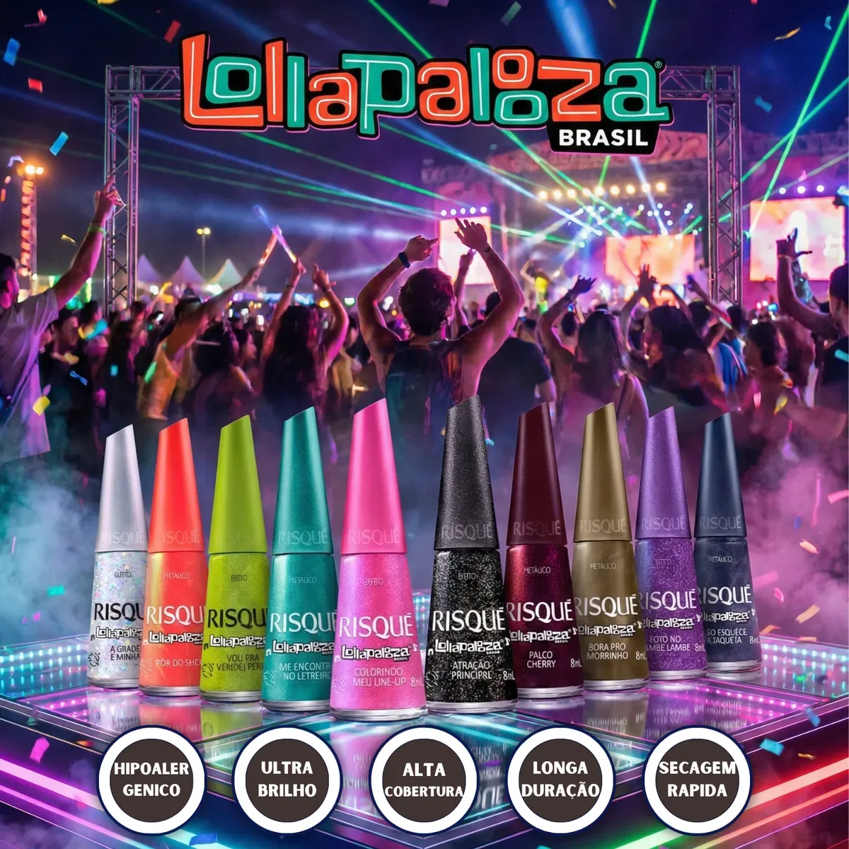 Kit Esmalte Risqué Lollapalooza Coleção Completa 10 Cores